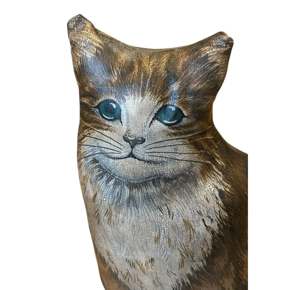 VTG Set Of 2 Oilcloth? Cat Kitty Pillows Decor Primitive Folk Art Mom & Kitten